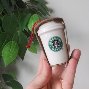 Starbucks Classic Coffee Cup Ceramic Ornament White Green 2016